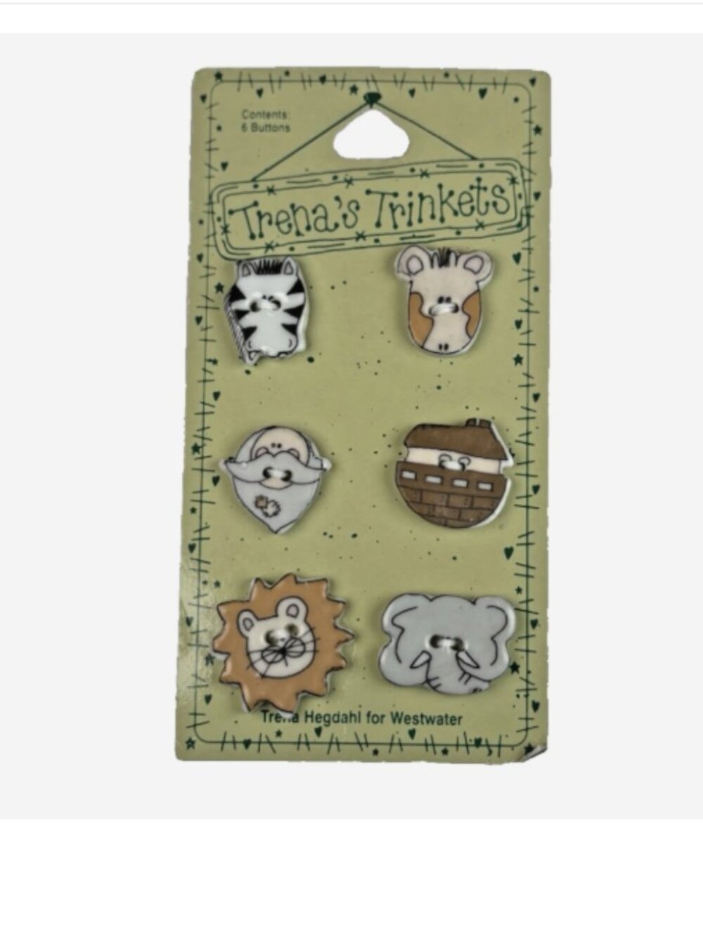Trena’s Trinkets Noahs Ark Ceramic Buttons 1996 Vintage 90s